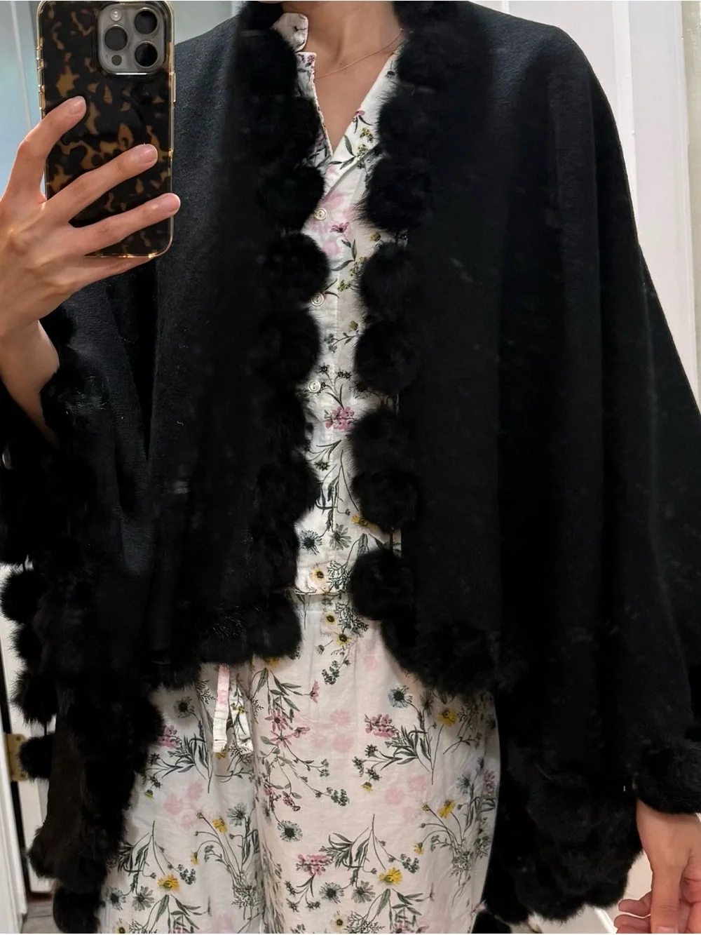 Wool and genuine fur poncho/wrap